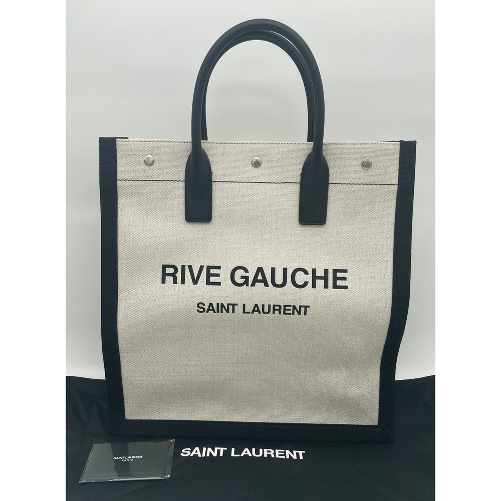 $1890 NEW SAINT LAURENT YSL SUMMER LINEN CANVAS RIVE GAUCHE TOTE BAG - Picture 7 of 16